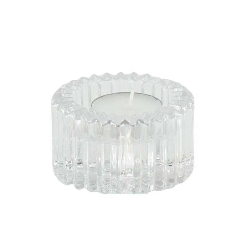 HOUSEVITAMIN dubultais stikla svečturis "Ribb" d8cm x h4cm, paredzēts tējas svecēm un galda svecēm